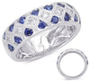 WIDE 1.26CT DIAMOND & AAA SAPPHIRE 14K WHITE GOLD ROUND 3 ROW ANNIVERSARY RING