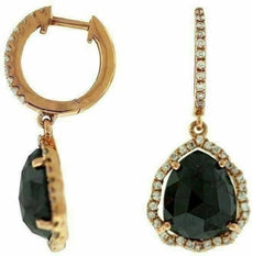 ESTATE 6.71CT WHITE & CHOCOLATE FANCY DIAMOND 18KT ROSE GOLD TEAR DROP EARRINGS
