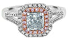 LARGE 1.41CT WHITE & PINK DIAMOND 18KT WHITE & ROSE GOLD CUSHION ENGAGEMENT RING