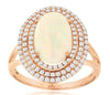 LARGE 2.86CT DIAMOND & AAA OPAL 14K ROSE GOLD OVAL & ROUND TRIPLE HALO LOVE RING