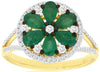 WIDE 1.58CT DIAMOND & AAA EMERALD 14K YELLOW GOLD PEAR SHAPE & ROUND FLOWER RING