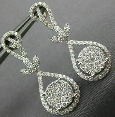 ESTATE LARGE 1.63CT DIAMOND 18KT WHITE GOLD 3D TEAR DROP LEAF HANGING EARRINGS