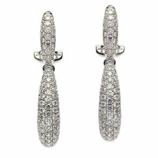 ESTATE 2.13CT DIAMOND 18KT WHITE GOLD CLASSIC TEAR DROP CLIP ON HANGING EARRINGS
