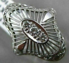 ANTIQUE LARGE OLD MINE DIAMOND 14KT WHITE GOLD FILIGREE NORTH SOUTH RING #19850