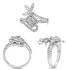 .74CT DIAMOND 14K WHITE GOLD ROUND & BAGUETTE SQUARE FLOWER CRISS CROSS FUN RING