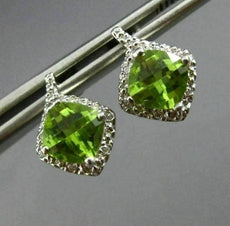 ESTATE 1.85CT DIAMOND & AAA PERIDOT 14KT WHITE GOLD 3D SQUARE HALO STUD EARRINGS