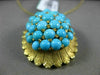 ANTIQUE LARGE AAA TURQUOISE 18KT YELLOW GOLD 3D LEAF CLUSTER SUN BURST PENDANT