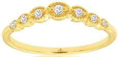 .12CT DIAMOND 14KT YELLOW GOLD ROUND 7 STONE OVAL SETTING FILIGREE MILGRAIN RING