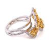 EXTRA LARGE 4.12CT WHITE & FANCY YELLOW DIAMOND 18K 2 TONE GOLD MULTI SHAPE RING