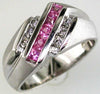 WIDE .99CT DIAMOND & AAA PINK SAPPHIRE 14K WHITE GOLD PRINCESS & ROUND MENS RING
