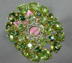 5.13CT DIAMOND & AAA PERIDOT & TSAVORITE 14K YELLOW GOLD 3D FILIGREE FLOWER RING