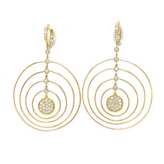 LARGE 1.01CT DIAMOND 18K YELLOW GOLD MULTI CIRCULAR BY THE YARD HANGING EARRINGS
