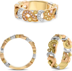 .31CT WHITE PINK & FANCY YELLOW DIAMOND 18K TRI COLOR GOLD 3D ANNIVERSARY RING