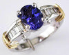 3.51CT DIAMOND & AAA TANZANITE 14KT 2 TONE GOLD OVAL & BAGUETTE ENGAGEMENT RING