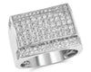 ESTATE LARGE 1.79CT ROUND CUTDIAMOND 14K WHITE GOLD MULTI ROW SQUARE MENS RING
