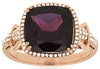 LARGE 4.85CT DIAMOND & AAA GARNET 14KT ROSE GOLD CUSHION & ROUND LOVE KNOT RING