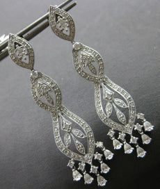 LARGE 2.0CT DIAMOND 18KT WHITE GOLD 3D ROUND & PEAR SHAPE CHANDELIER EARRINGS