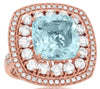 LARGE 8.3CT DIAMOND & AAA AQUAMARINE 14KT ROSE GOLD 3D FILIGREE ENGAGEMENT RING