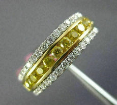 ESTATE .88CT WHITE & FANCY YELLOW DIAMOND 18K 2 TONE GOLD 3 ROW ANNIVERSARY RING
