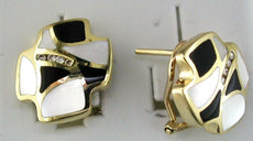 .11CT DIAMOND & AAA MOTHER OF PEARL & ONYX 14KT YELLOW GOLD 3D HANGING EARRINGS