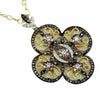 WIDE 2.18CT WHITE & CHOCOLATE FANCY DIAMOND 14KT YELLOW GOLD 3D FLOWER PENDANT
