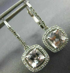 ESTATE 1.83CT AAA MORGANITE 14K WHITE GOLD 3D CUSHION LEVERBACK HANGING EARRINGS