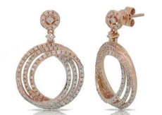 ESTATE 1.24CT DIAMOND 14KT ROSE GOLD MULTI CIRCULAR INTERWINING HANGING EARRINGS