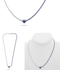 7.43CT DIAMOND & AAA SAPPHIRE 18KT WHITE GOLD 3D HEART SHAPE SOLITAIRE NECKLACE