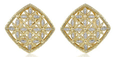 .10CT DIAMOND 14KT YELLOW GOLD 3D FLOWER 4 LEAF CLOVER SQUARE CLIP ON EARRINGS