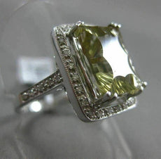 ESTATE LARGE 4.76CT DIAMOND & GREEN TOPAZ 14K WHITE GOLD 3D HALO ENGAGEMENT RING