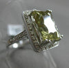 ESTATE LARGE 4.76CT DIAMOND & GREEN TOPAZ 14K WHITE GOLD 3D HALO ENGAGEMENT RING