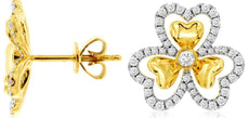 .45CT DIAMOND 14K YELLOW GOLD 3D ROUND MULTI HEART SHAMROCK FLOWER STUD EARRINGS