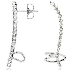 ESTATE .52CT DIAMOND 14KT WHITE GOLD 3D ELONGATED JOURNEY EAR CLIMBER EARRINGS