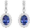 1.33CT DIAMOND & TANZANITE 14KT WHITE GOLD OVAL & ROUND FLOWER HANGING EARRINGS