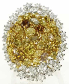 EXTRA LARGE 6.07CT MULTI COLOR DIAMOND 18KT 2 TONE GOLD MULTI SHAPE CLUSTER RING