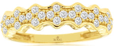 .38CT DIAMOND 14KT YELLOW GOLD 3D MULTI FLOWER SEMI BEZEL PAVE ANNIVERSARY RING