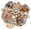 9.20CT WHITE & CHOCOLATE FANCY DIAMOND 18KT ROSE GOLD 3D FLOWER FILIGREE RING