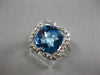 LARGE 4.1CT DIAMOND & AAA BLUE TOPAZ 14KT WHITE GOLD 3D CUSHION & ROUND FUN RING