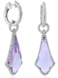 ESTATE 6.07CT DIAMOND & AAA AMETHYST 14KT WHITE GOLD TEAR DROP HANGING EARRINGS