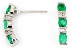 1.08CT DIAMOND & AAA EMERALD 14K WHITE GOLD PAST PRESENT FUTURE HANGING EARRINGS