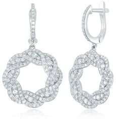 LARGE 1.44CT DIAMOND 14KT WHITE GOLD INFINITY FLOWER CIRCULAR HANGING EARRINGS