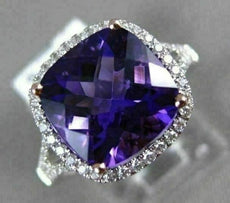 LARGE 3.94CT DIAMOND & AAA AMETHYST 14KT WHITE & ROSE GOLD HALO ENGAGEMENT RING