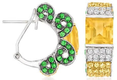 8.47CT DIAMOND & AAA MULTI GEM 14KT WHITE GOLD ROUND & PRINCESS HANGING EARRINGS