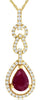 1.01CT DIAMOND & AAA RUBY 14KT YELLOW GOLD PEAR SHAPE & ROUND LOVE KNOT PENDANT