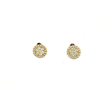 ESTATE .36CT DIAMOND 18KT WHITE GOLD 3D FLOWER HALO CLASSIC STUD EARRINGS