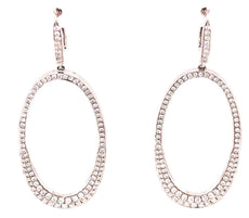 ESTATE LARGE 2.0CT DIAMOND 18KT WHITE GOLD 3D CLASSIC OPEN OVAL HANGING EARRINGS