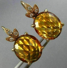 ANTIQUE LARGE 15.15CT DIAMOND & AAA CITRINE 14KT YELLOW GOLD 3D HANGING EARRINGS