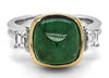 4.96CT DIAMOND & AAA CABOCHON EMERALD 18KT 2 TONE GOLD 3D SQUARE ENGAGEMENT RING