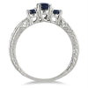 .53CT DIAMOND & AAA SAPPHIRE 14KT WHITE GOLD OVAL & ROUND 3 STONE FILIGREE RING