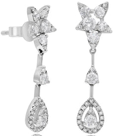 ESTATE .78CT DIAMOND 14K WHITE GOLD 3D ROUND TEAR DROP STAR FUN HANGING EARRINGS